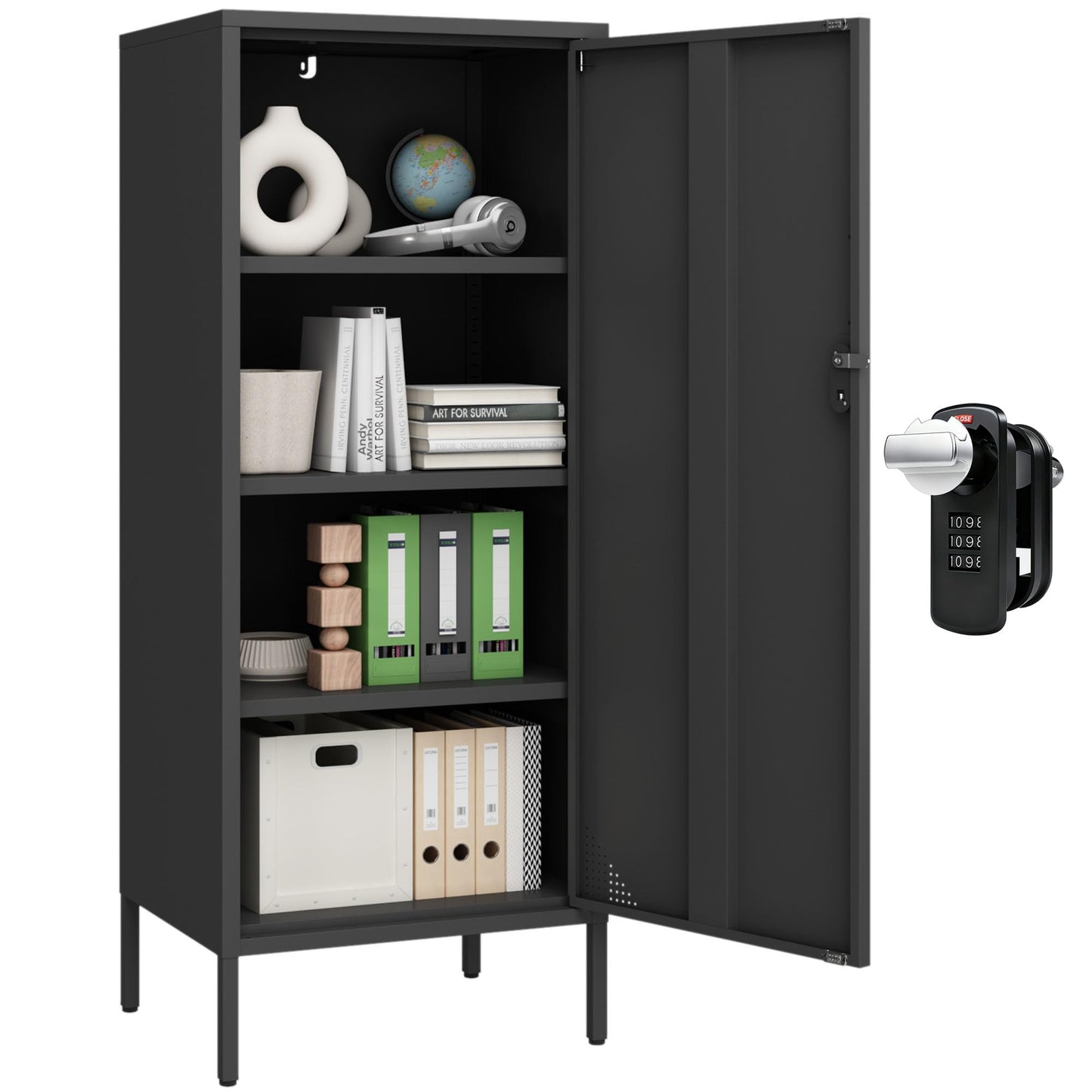 Steehoom Metal Locker Cabinet Lockable Storage Cabinet Black 4 Tier Employee Lockers for Home, School, Office, Garage, Bathroom H49.21'' (Black)