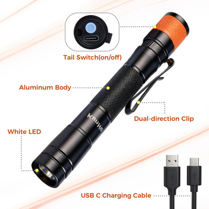 KunHe 180 Lumen LED Portable Rechargeable Pen Flashlight 20-Pack Waterproof Pocket Flash Light Single Mode Easy to Use with Clip Suitable for Inspection Camping and Daily Use