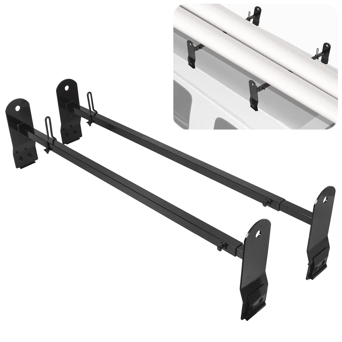 ECOTRIC Cross Bar 53"-66" Compatible with 1999-2022 Chevy Express 2500 3500/GMC Savana 2500 3500/Ford E-150 E-250 E-350 E-450 Ladder Rack Carrier