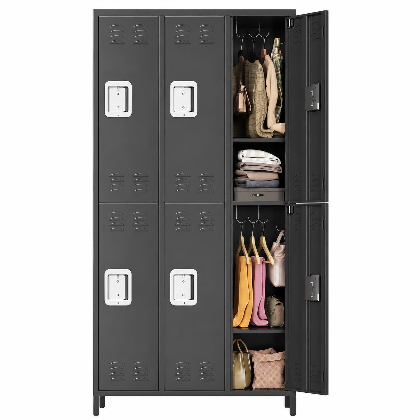 6-Door Employee Metal Locker Cabinet with 12 Hooks & 6 Adjustable Shelves, Lockable Steel Storage Cabinet for Office, Gym, Garage & School