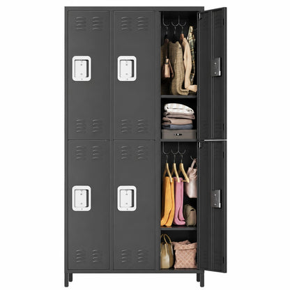 6-Door Employee Metal Locker Cabinet with 12 Hooks & 6 Adjustable Shelves, Lockable Steel Storage Cabinet for Office, Gym, Garage & School
