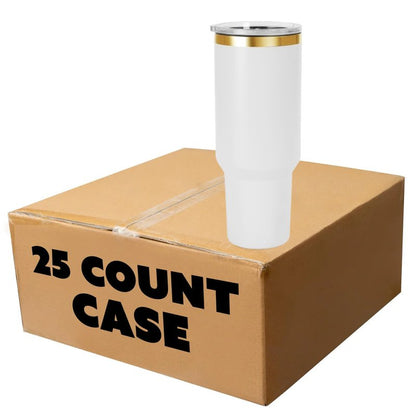 makerflo 40 oz Gold Electroplated White Powder Coated Tumbler with Lid and Straw, Handle Sold Separately, Ideal for Craft and Personalization (Laser Engraving, UV DTF, Epoxy, and Vinyl) – Pack of 25