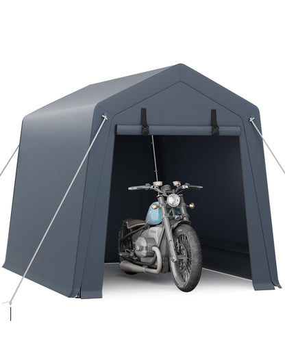 6x6 Ft Carport Heavy Duty Tent with Roll-Up Windows, Portable Garage with Removable Sidewalls & Doors, Car Canopy All-Season Tarp for Car Boat Truck Motorcycle, Grey