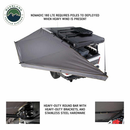 Overland Vehicle Systems 19609917 HD Nomadic 180 LTE Awning Universal | 59 Sq Ft of Coverage | Dark Gray Fabric with Black Travel Cover Included | Twist and Lock Technology | Heat-Sealed Seams