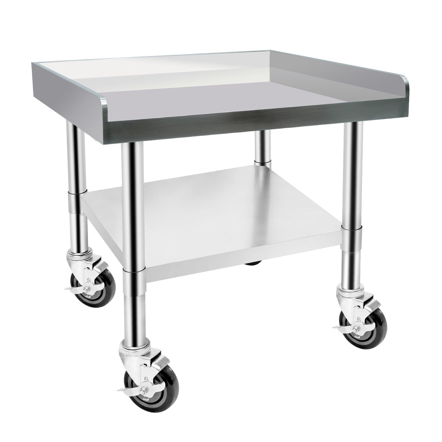 Hutioai Stainless Steel Worktable with Under Shelf & 360° Lockable Casters - Practical for Commercial Kitchens & Workshops (24 * 24 * 26in)