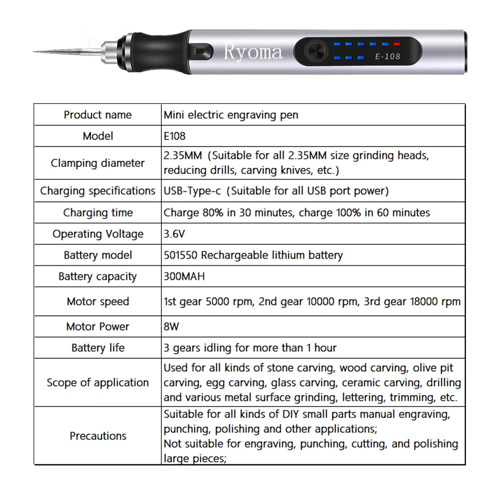 Rechargeable cordless Electric Micro Engraver Pen Mini DIY Engraving Tool Kit for Metal Glass Ceramic Plastic Wood Jewelry with 30 Bits and 16 Stencils and 1 Scriber Pen (silver)