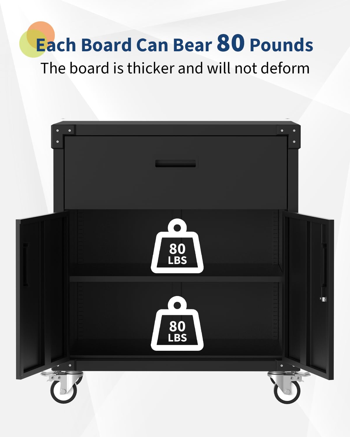 GarveeHome Rolling Tool Cabinet with Drawer | Heavy Duty Metal Garage Storage with Adjustable Shelf & Locks | Rust Resistant Wheels for Warehouse Workshop, Black