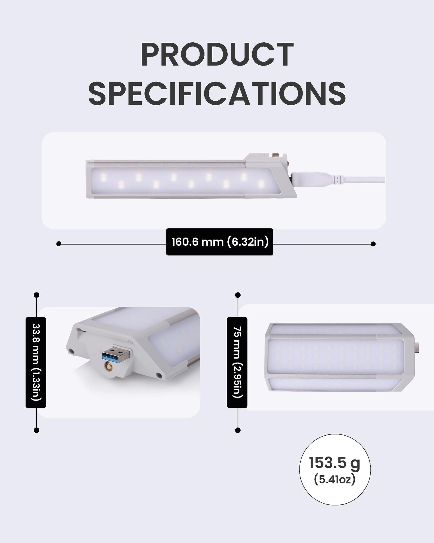 Claymore 3Face Pro Wing (Light Gray) - Rechargeable Surface Area Lamp Bar for Camping, Tents, Canopies, Outdoor Events, Street Vendors, Work Lighting, Long-Lasting Battery. Adjustable Light Modes.