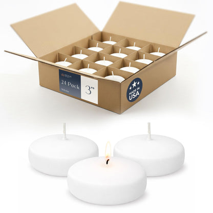Floating Candles 3 inch White, Unscented Dripless Wax Discs | Made in USA Long Burning Floating Candles for Centerpieces 8-10 Hour Burn Time, Weddings, Parties, Home Décor & Holidays - Royal Imports
