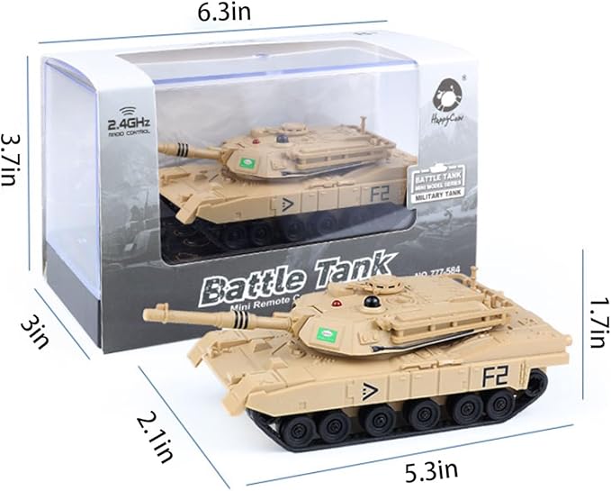 2.4GHz Mini RC Tank Toy with LED and Rotating Turret. The Ultimate Military Toy for Boys and Girls (Yellow)