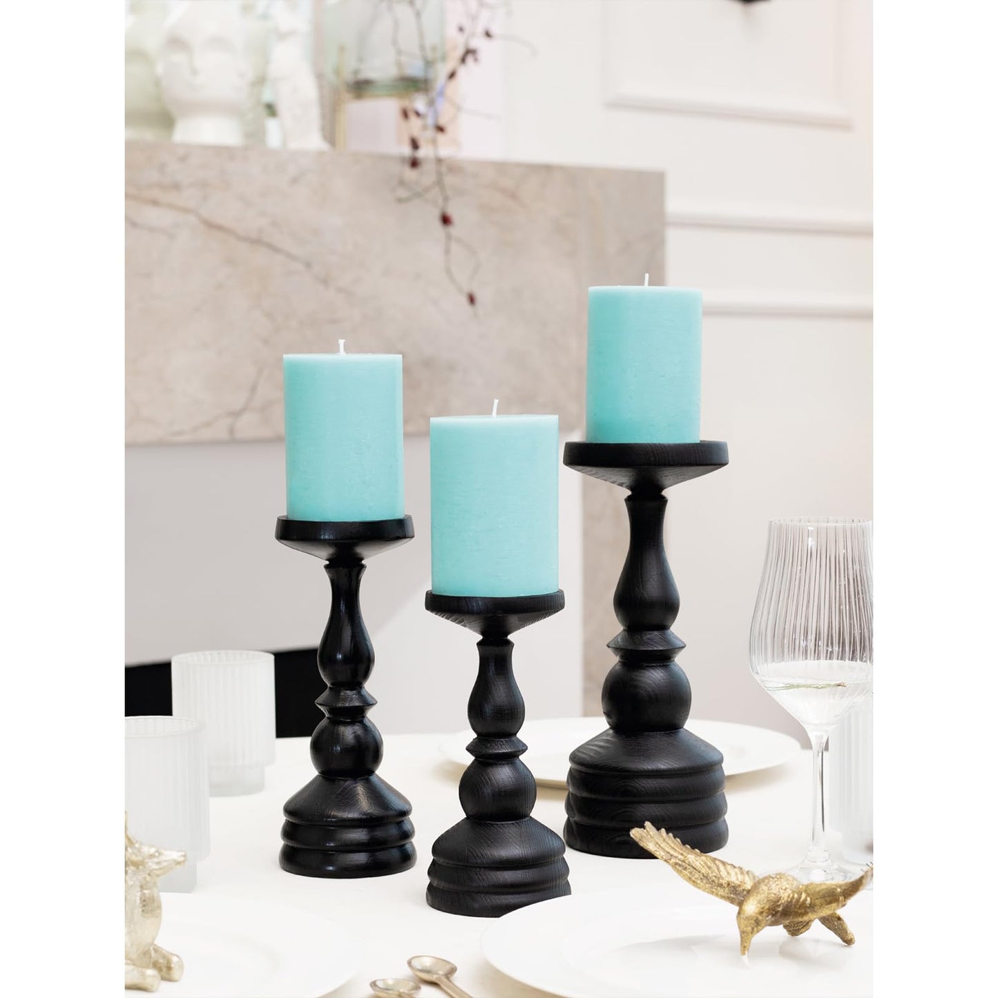 CANDWAX 3x4 inch Pillar Candles Set of 3 – Unscented Dripless Rustic Light Turquoise Candles for Table Decor, Weddings, Centerpieces