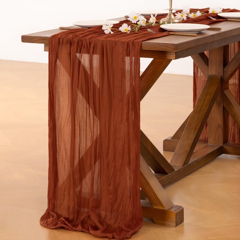 Socomi 10pcs Terracotta Valentine's Day Cheesecloth Table Runner Boho Rustic Gauze 120 inch 10FT Cheese Cloth Runner for Wedding Party Baby Shower Birthday Home Decor Holiday Decorations