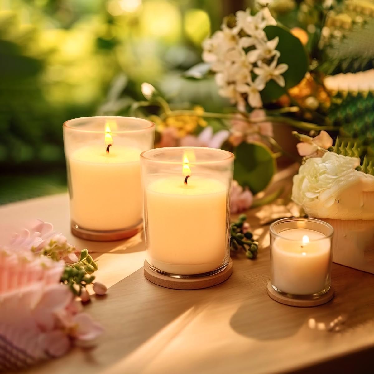 Set of 12 White Votive Candles for Home Décor Weddings Holidays Party and DIY, Unscented Soy Wax Candle Filled in Clear Glass