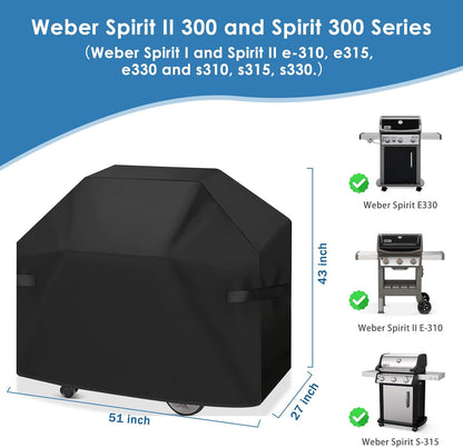 Weber Grill Cover - Heavy Duty Waterproof Protection for Spirit II 300 & Spirit 300 Series - 51 Inch