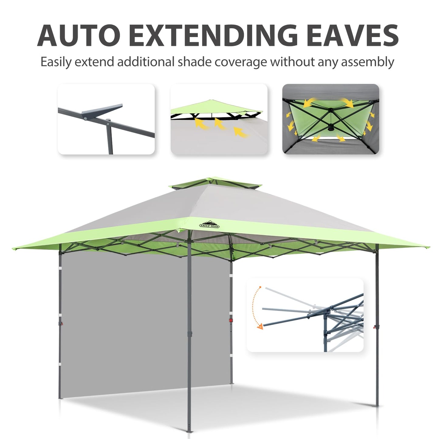 EAGLE PEAK 13x13 Pop up Canopy Tent w/One Wall, Instant Canopy Easy Set up Folding Shelter w/One Privacy Curtain, 169 Square Feet Sun Shade, Gray