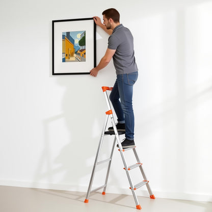 Valeo 4 Step Ladder with XL Platform, 4 Step Aluminum Lightweight Folding Ladder, 330 lbs Weight Rating,Folding Step Stool with Large Anti-Slip Feet,No Assembly Required