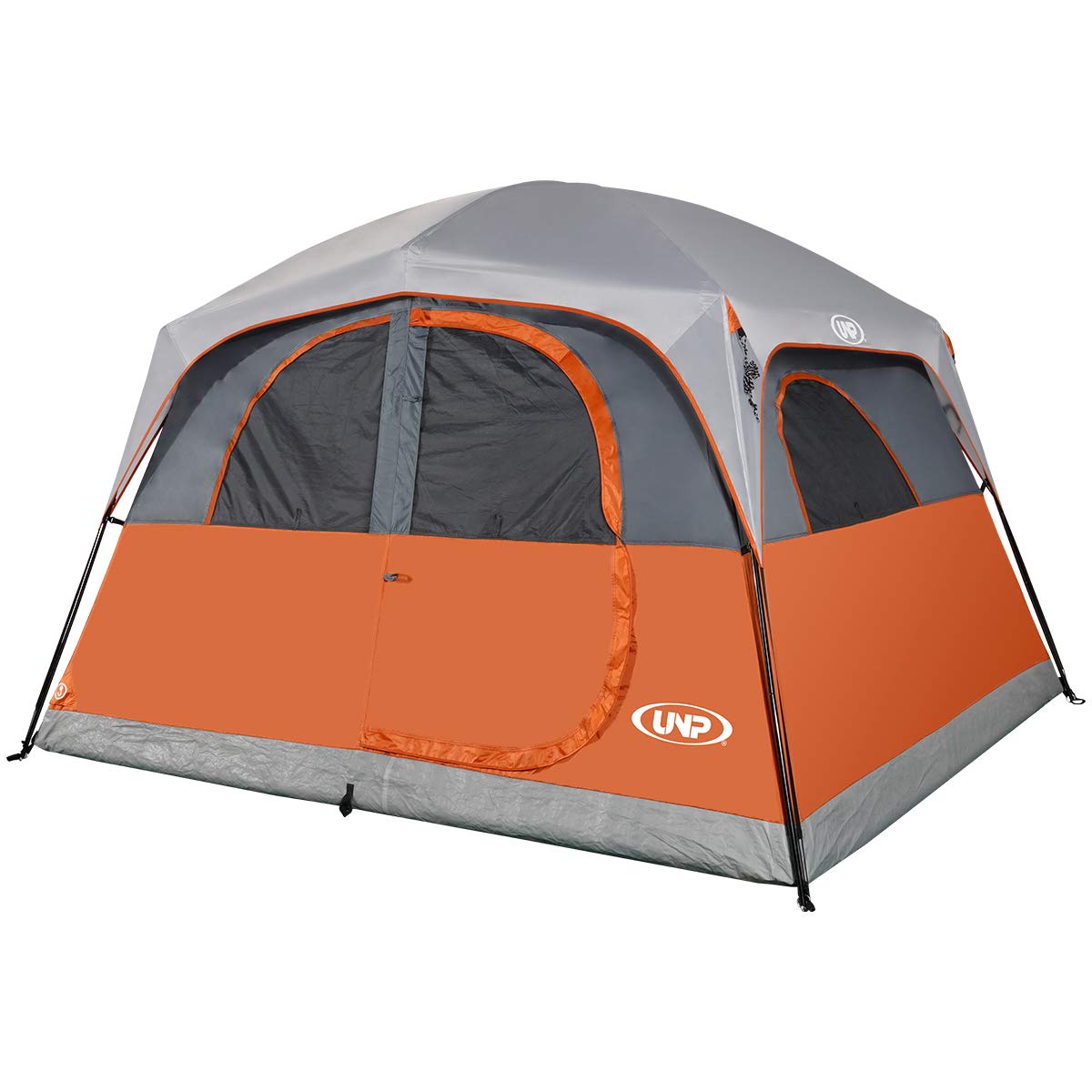 UNP Tents 6 Person Waterproof Windproof Easy Setup,Double Layer Family Camping Tent with 1 Mesh Door & 5 Large Mesh Windows -10'X9'X78in(H) Orange