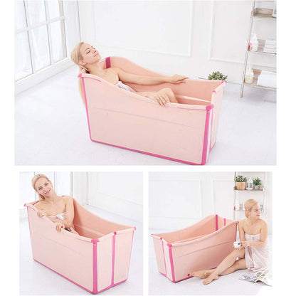 W WEYLAN TEC Freestanding Large Foldable Bath Tub Bathtub for Petite Adult Children Baby Toddler Pink