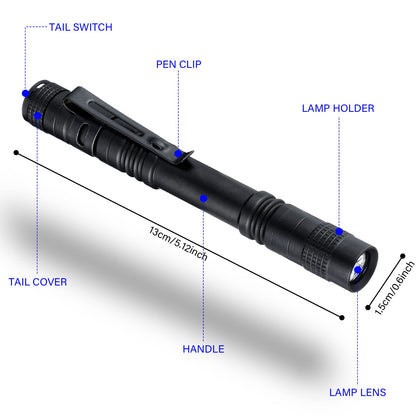 Zhengmy 50pack LED Flashlight Bulk Father's Day Gift for Men, 5 Inch Small Pocket Flashlight with Clip Aaa Battery Powered Compact Mini Edc Pen Light Handheld Tiny Portable for Tight Spaces, Emergency