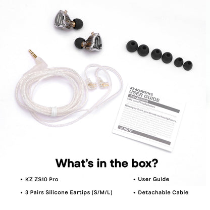 Linsoul KZ ZS10 Pro, 4BA+1DD 5 Driver in Ear Monitor, HiFi Wired Earbuds, Gaming Earbuds, Hybrid IEM Earphones with Stainless Steel Faceplate, Detachable Cable for Musician(Without Mic, Dark Black)
