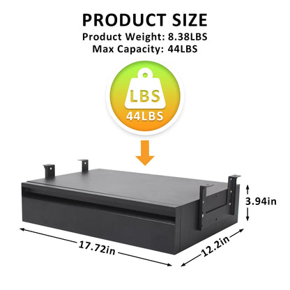 Under Desk Drawer For Desk 18 in,Adjustable Height, Pull out Storage Organizer with Slide Extension Mounted Under Flat Wooden Table or Workbench, Carbon Steel Hidden Desk Drawer