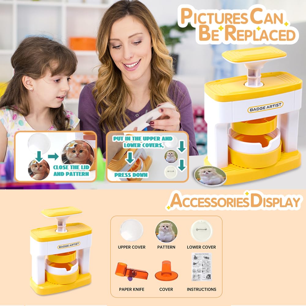 Button Maker Machine 55mm(2.16inch),DIY Pin Badge Button Maker,Button Press Machine with 48Pcs Button&Pictures&Circle Cutter&Cutting