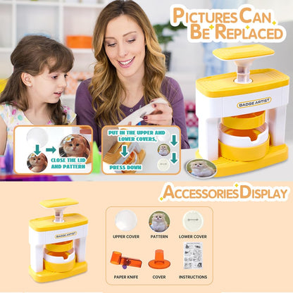 Button Maker Machine 55mm(2.16inch),DIY Pin Badge Button Maker,Button Press Machine with 48Pcs Button&Pictures&Circle Cutter&Cutting