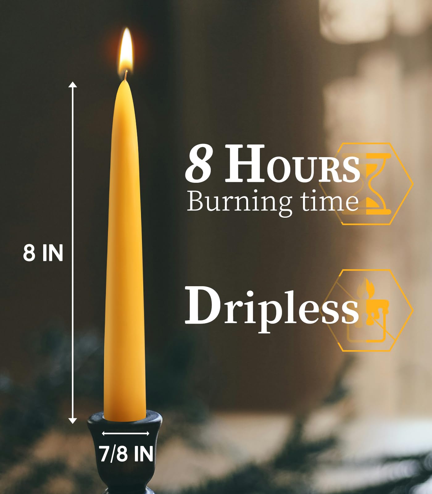 6 Pack Beeswax Taper Candles 8inch Smokeless Beeswax Emergency Candle 8 Hour Burn Time Natural Beeswax Candlesticks Unscented Bees Wax Candle for Home Prayer