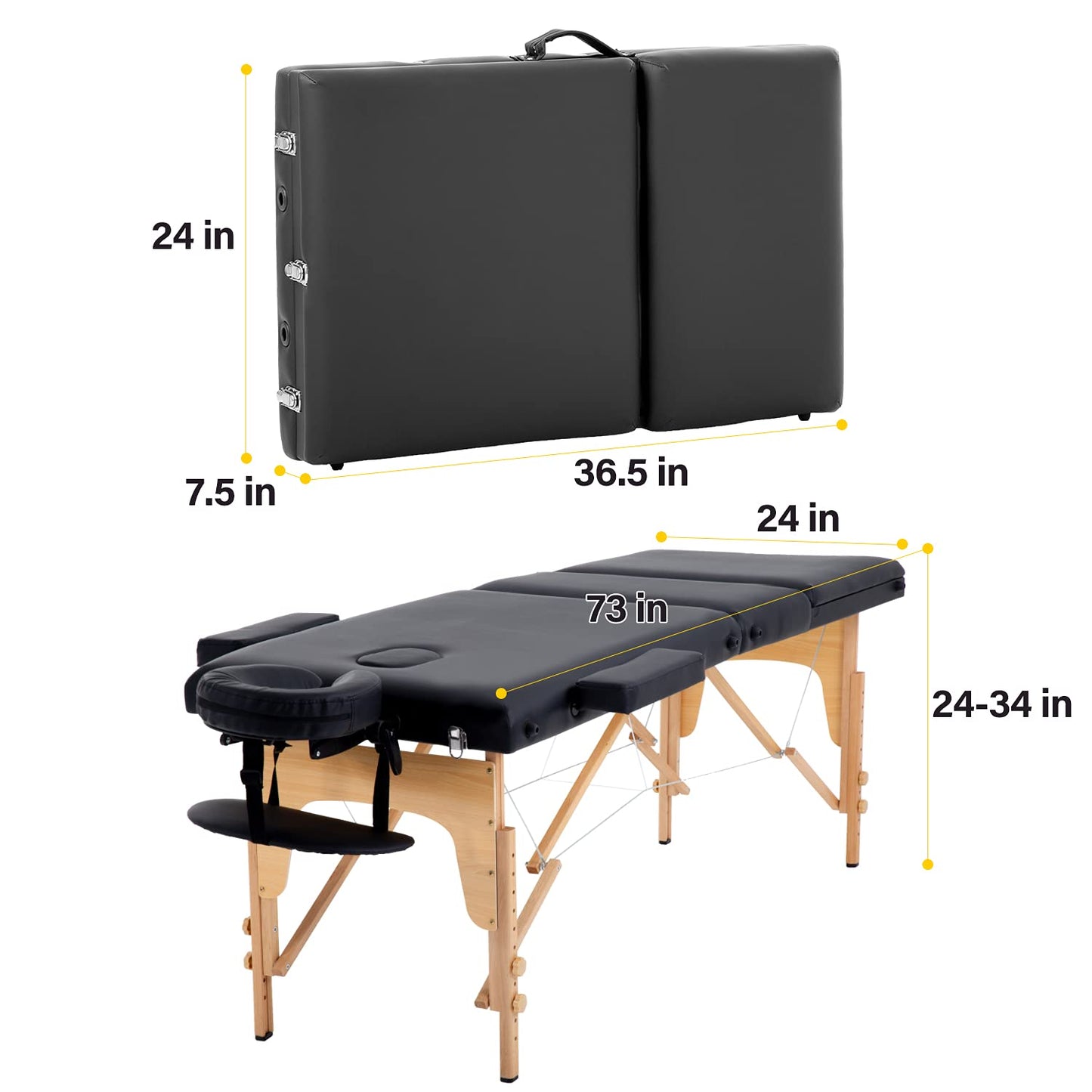 BestMassage Massage Bed Portable Massage Table 24 inch Wide Lash Bed Height Adjustable 3 Folding Spa Table with Non-Woven Bag for Spa Footmassage Facial CareSpa Tattoo
