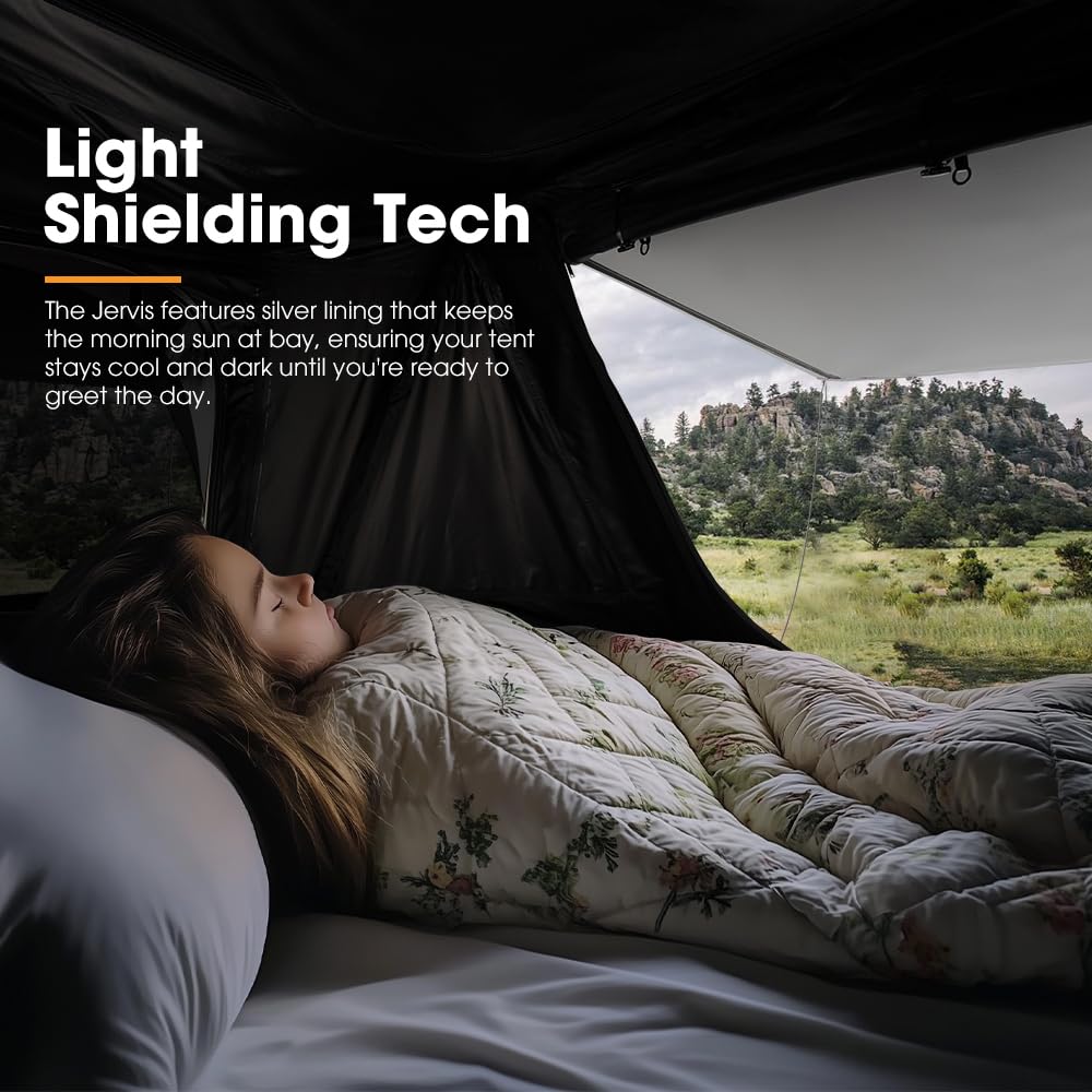 Sanhima Rooftop Tent Hard Shell - Jervis Overland Aluminium ABS Roof Top Tent w/Stargaze Window & LED Strip Light for Car SUV Truck Camping, 2-3 People (Gray)