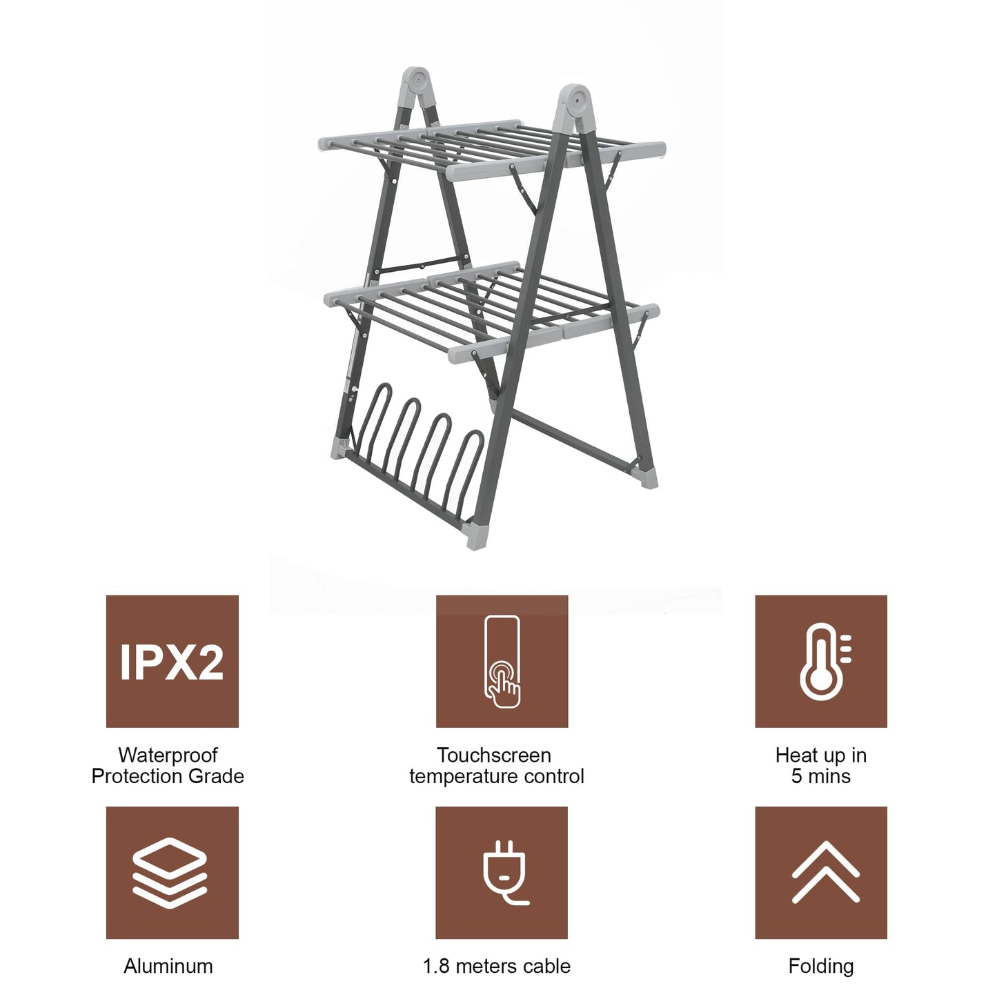SHARNDY Electric Heated Clothes Drying Rack,Foldable Heated Garment Dryer with Timer Shut-Off Laundry Rack for Clothes Shoes Socks,Aluminum Alloy,Space Gray,Plug & Play,(39.37x25.98x23.82in)