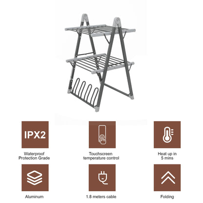 SHARNDY Electric Heated Clothes Drying Rack,Foldable Heated Garment Dryer with Timer Shut-Off Laundry Rack for Clothes Shoes Socks,Aluminum Alloy,Space Gray,Plug & Play,(39.37x25.98x23.82in)