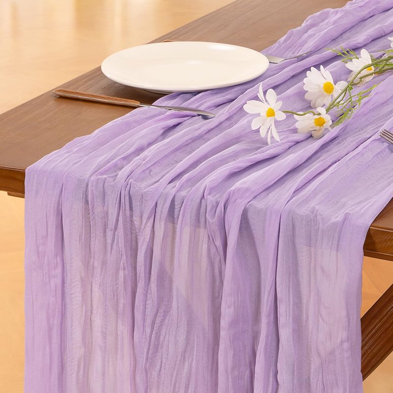 Socomi 6pcs Lilac Purple Lavender Cheesecloth Table Runner Summer Boho Rustic Gauze 120 inch 10FT Cheese Cloth Sheer Runner for Wedding Party Baby Shower Birthday Home Decor Holiday Decorations