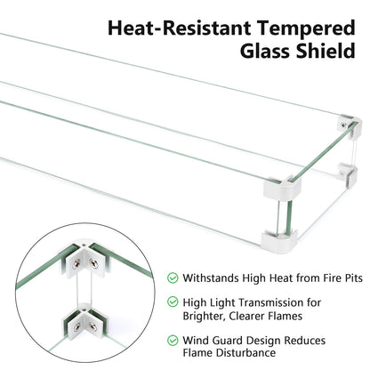 Hisencn 30 x 10 Inch Drop-in Fire Pit Kit, Premium Stainless Steel Modern Fire Trough with Tempered Glass Wind Guard, Built-in Outdoor Table Flame Feature for Patio, Backyard & Entertaining
