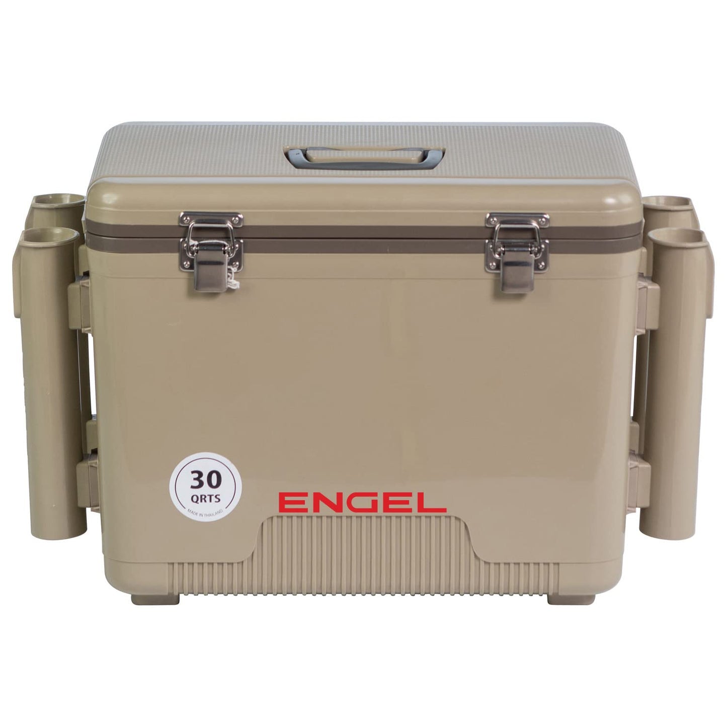 Engel UC30 30qt Leak-Proof, Air Tight, Fishing Drybox Cooler with Built-in Fishing Rod Holders, Also Makes The Perfect Hard Shell Lunchbox for Men and Women in Tan
