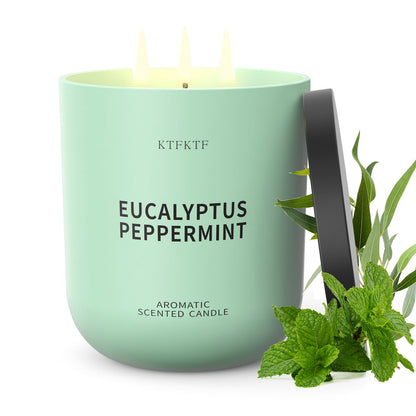 KTFKTF Eucalyptus Peppermint Scented Candle for Home, 14.1oz 80 Hours Long Lasting Aromatherapy Candles for Stress Relief & Energy, Non-Toxic Essential Oil & Soy Wax | Cooling Mint & Woody Aroma