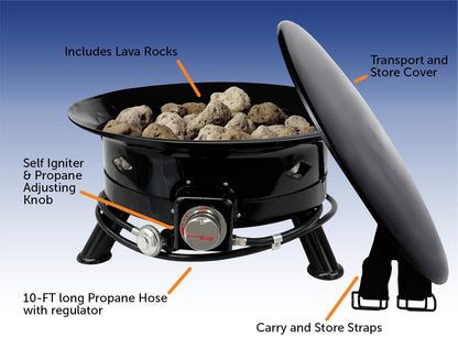 Flame King Smokeless Propane Fire Pit, 24-inch Portable Firebowl, 58K BTU with Self Igniter, Cover, & Carry Straps for RV, Camping, & Outdoor Living
