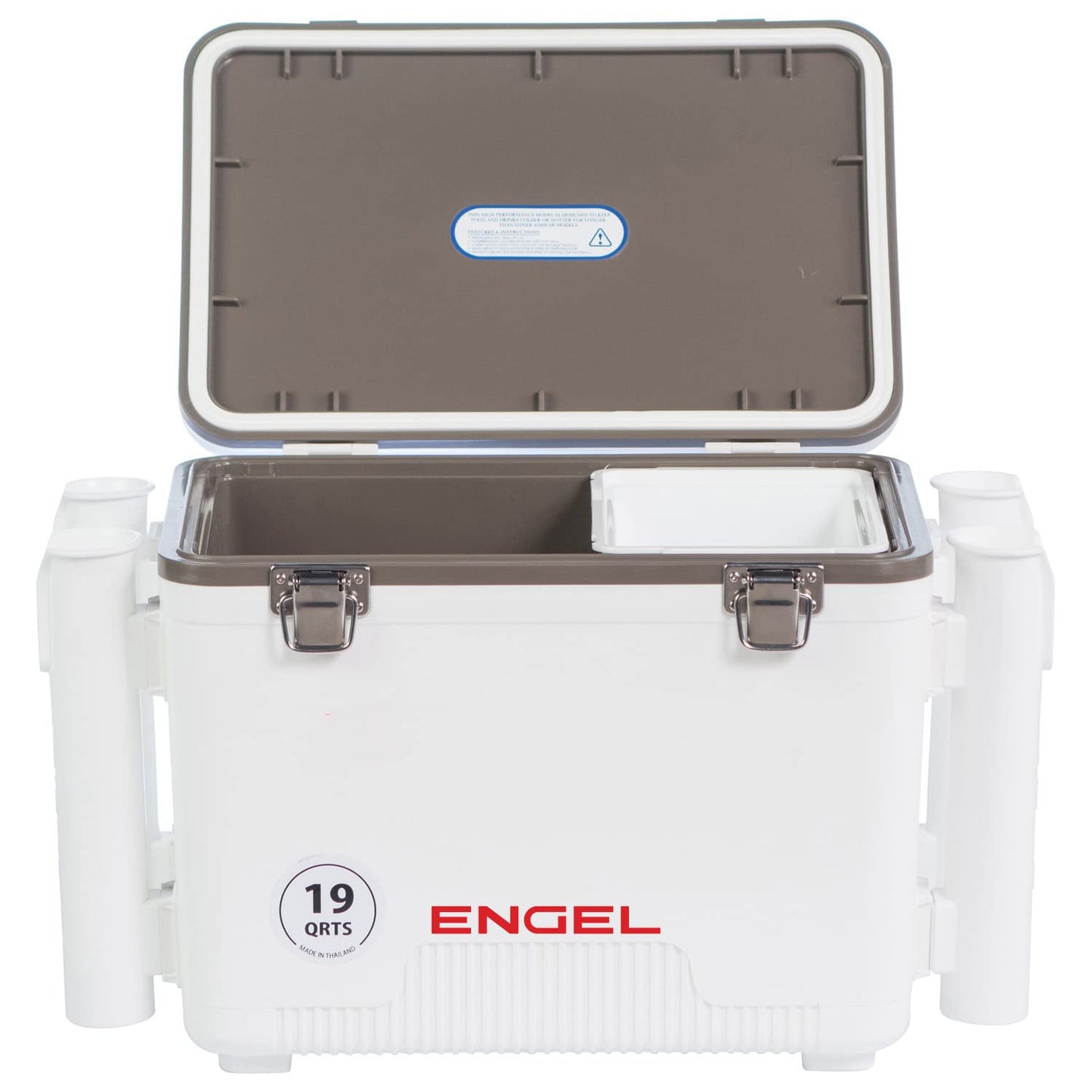 Engel UC19 19qt Leak-Proof, Air Tight, Fishing Drybox Cooler with Built-in Fishing Rod Holders, Also Makes the Perfect Small Hard Shell Lunchbox for Men and Women in White