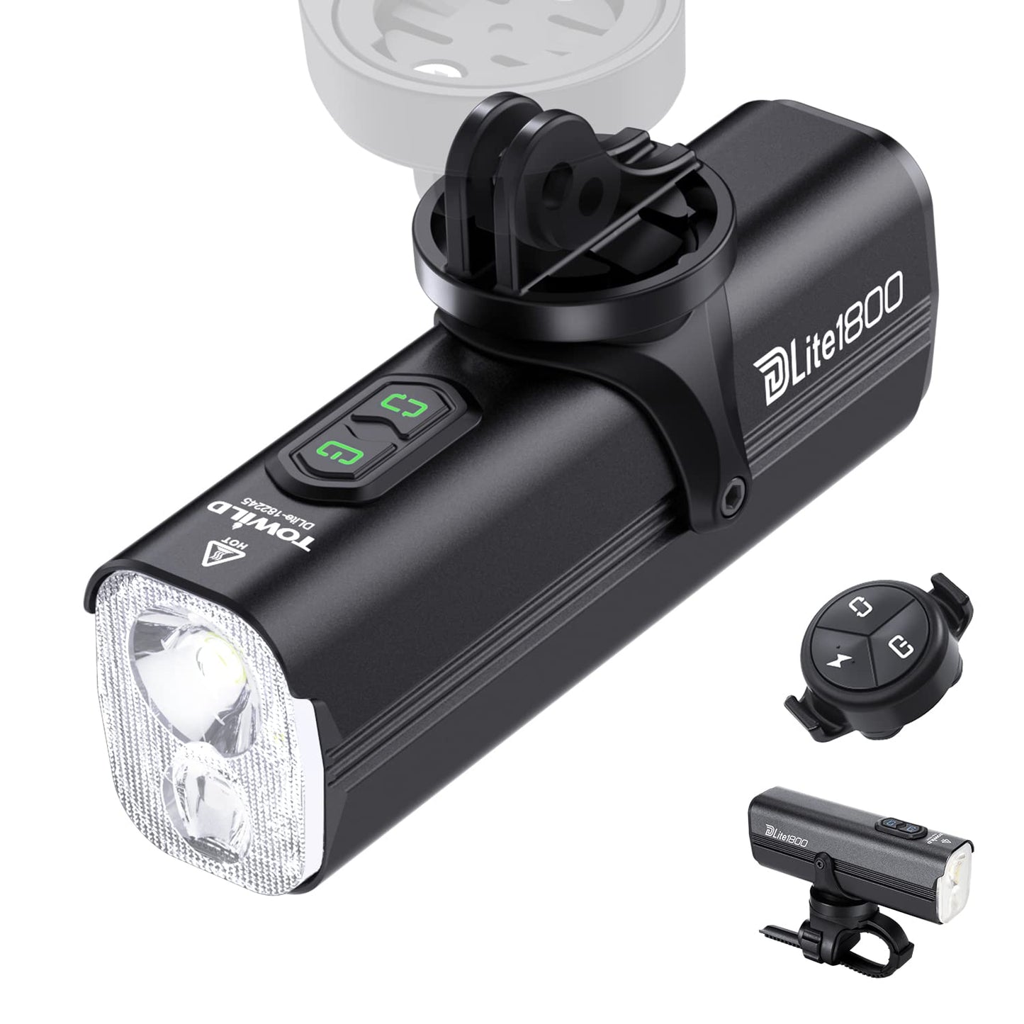 TOWILD DLite1800 Bike Lights,1800LM Dual Light Source System,Compatible with Garmin/GoPro Mount,5000mAh Rechargeable Battery,Waterproof Bike Front Light for Commuter Cyclists