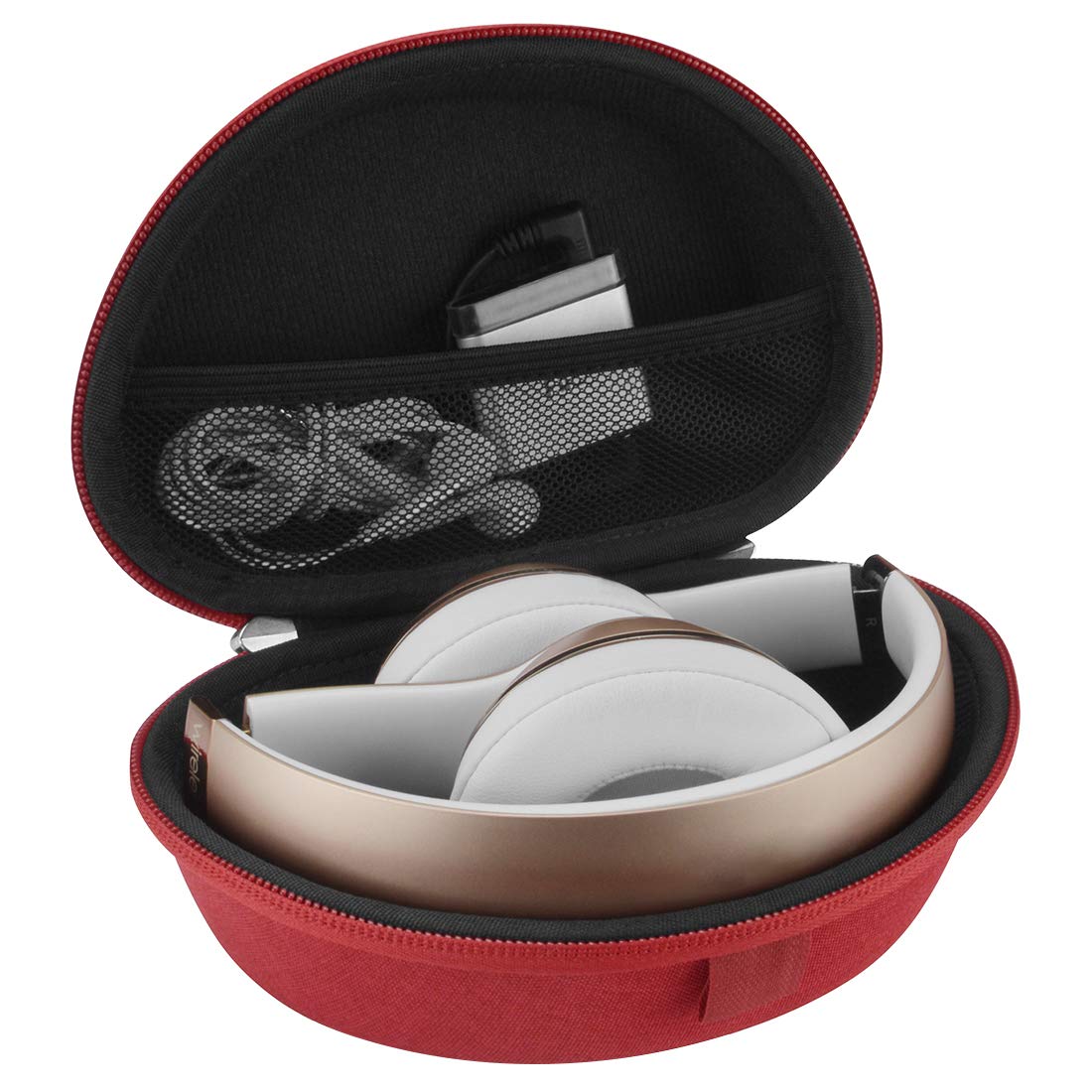 Geekria Shield Headphones Case Compatible with Beats Solo HD/4/3/2/ Pro Wireless Case, Replacement Hard Shell Travel Carrying Bag with Cable Storage (Red)