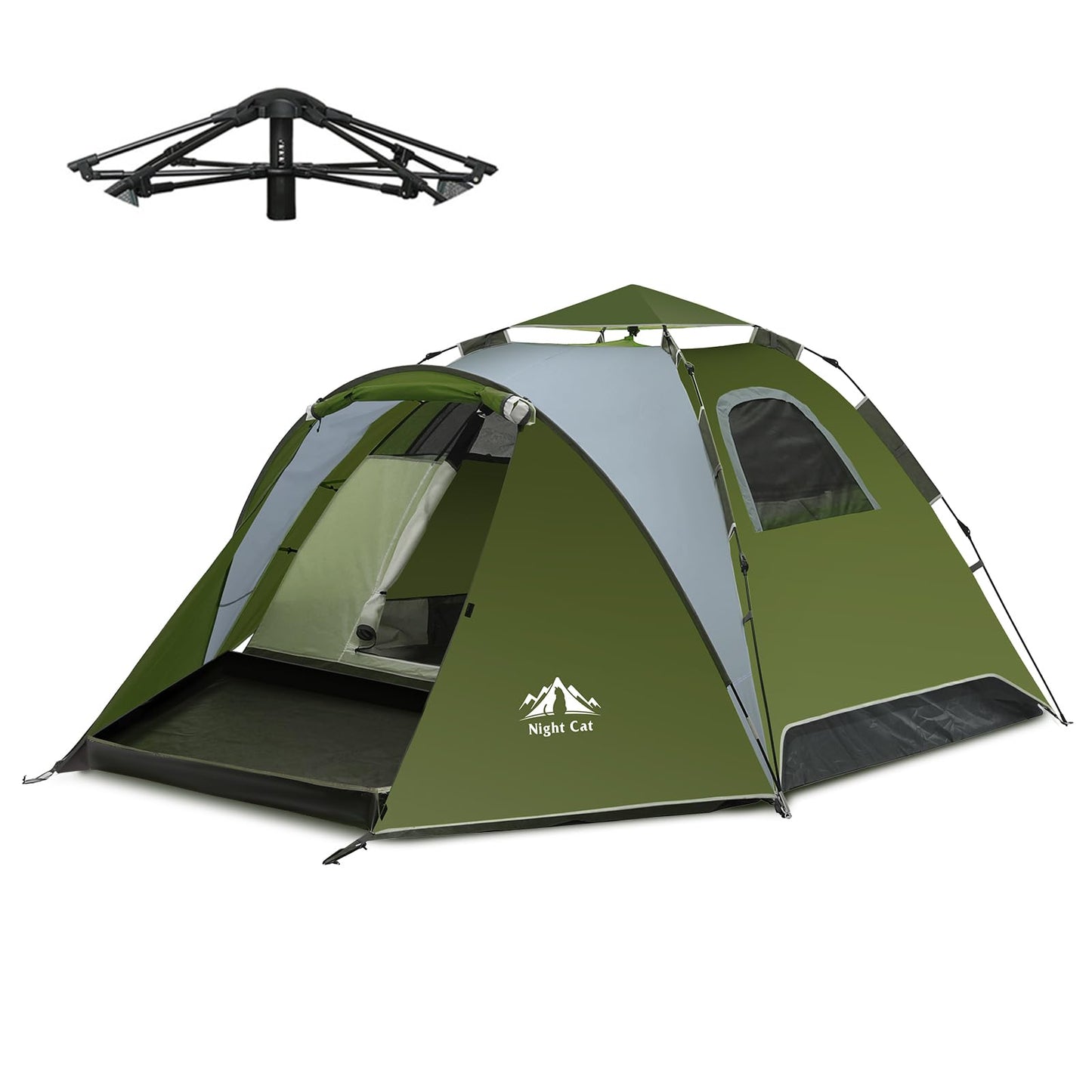 Night Cat Pop Up Tent 2-3 Persons Instant Set Up Tent with Footprint Tarp & Porch, Automatic Double Layer Waterproof Camping Tent with Rainfly Trekking Pole Not Included