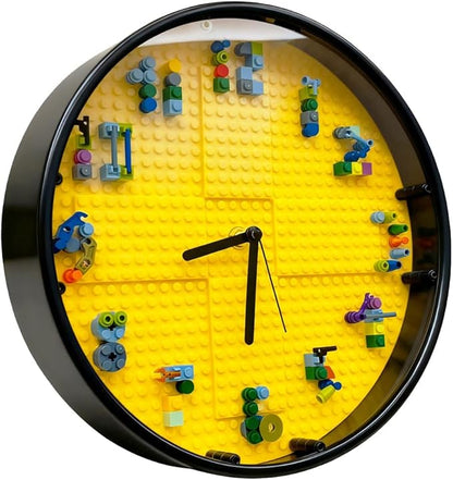 Kids' Creative STEM Educational Building Block Toy Building Block Display Case Fun Assembly Toy for Boys Aged 6–8 DIY Building Block Wall Clock Birthday Gift for Kids Aged 9–10 (White frame)