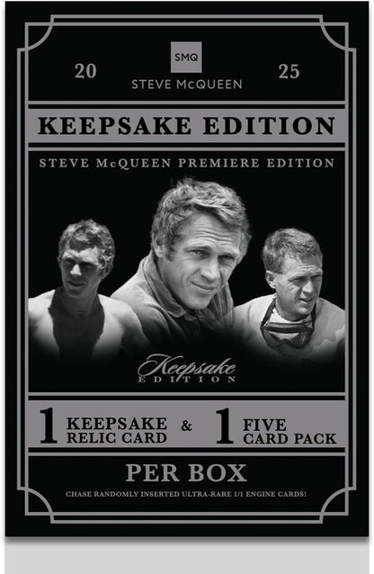 2025 Steve McQueen Keepsake Premiere Edition: 1 Encased Relic and a 5 Card Pack Featuring Authentic Movie Props Cut Signatures Gem Relics