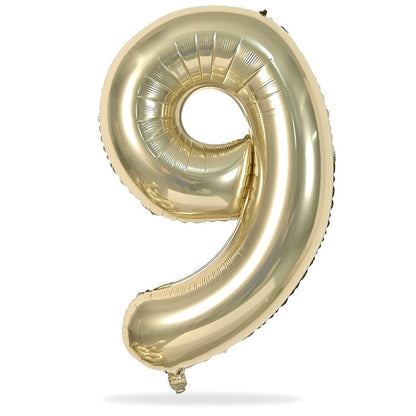 40 Inch Champagne Gold Foil Balloon Number 9, Large Self Inflating Light Gold Number Balloons 0-9 Helium Balloons Set for Girls Boys 9th Birthday Women Anniversary Graduation Party Decoration Supplies