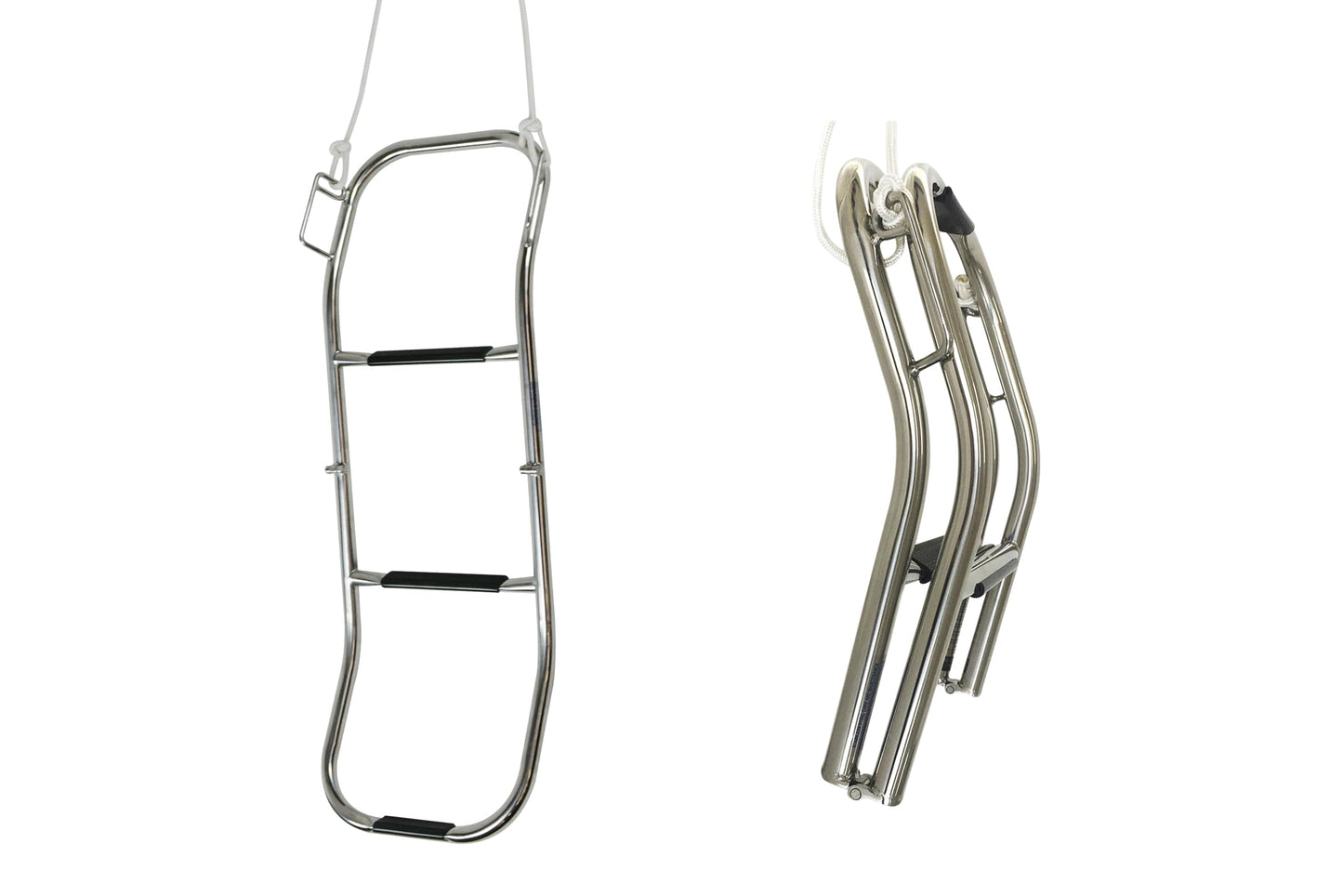 Vinland Marine 3 Step Inflatable Boat Ladder, 304 Stainless Steel, 300 lbs Capacity, for Inflatable Dinghy, Pontoon Boat, Rope Ladder Alternative, with 6' Rope Lanyard and Spring-Loaded Carabiner