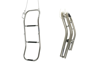 Vinland Marine 3 Step Inflatable Boat Ladder, 304 Stainless Steel, 300 lbs Capacity, for Inflatable Dinghy, Pontoon Boat, Rope Ladder Alternative, with 6' Rope Lanyard and Spring-Loaded Carabiner