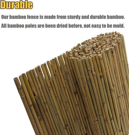 Jollybower 3Ft High x 8Ft Long x 0.7In D Bamboo Screen, Natural Bamboo Fence Rolls, Eco-Friendly Fencing for Outdoor Balcony Patio Garden Border Pool