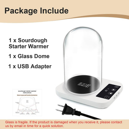 Sourdough Starter Warmer with Glass Dome, 1°F Precise Temperature Control from 70 to 100°F, 0-12H Timer Auto Warming ON/Off, Sour Dough Heating Mat and Glass Cover Set for Baking Fermentation