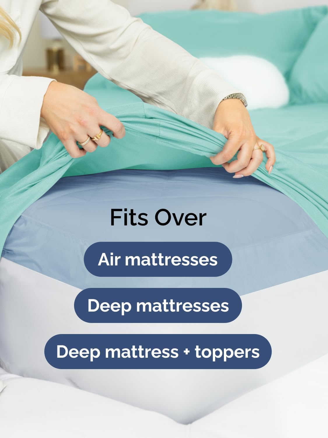 Skiennix Extra Deep Split King Sheet Set - 7 Piece Breathable Cooling Bedding - Soft Wrinkle-Free Spa Blue