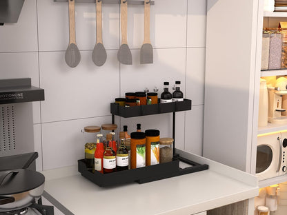 Nature's Source Under Sink Organizer - 2 Tier Sliding Storage Basket for Kitchen & Bathroom | Black